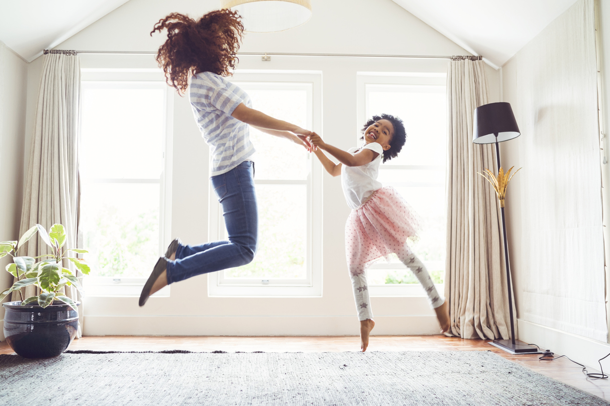 Change. Mother and daughter jumping at opportunities
