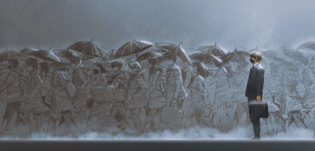 People-balance. Alone in a crowd