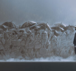 People-balance. Alone in a crowd